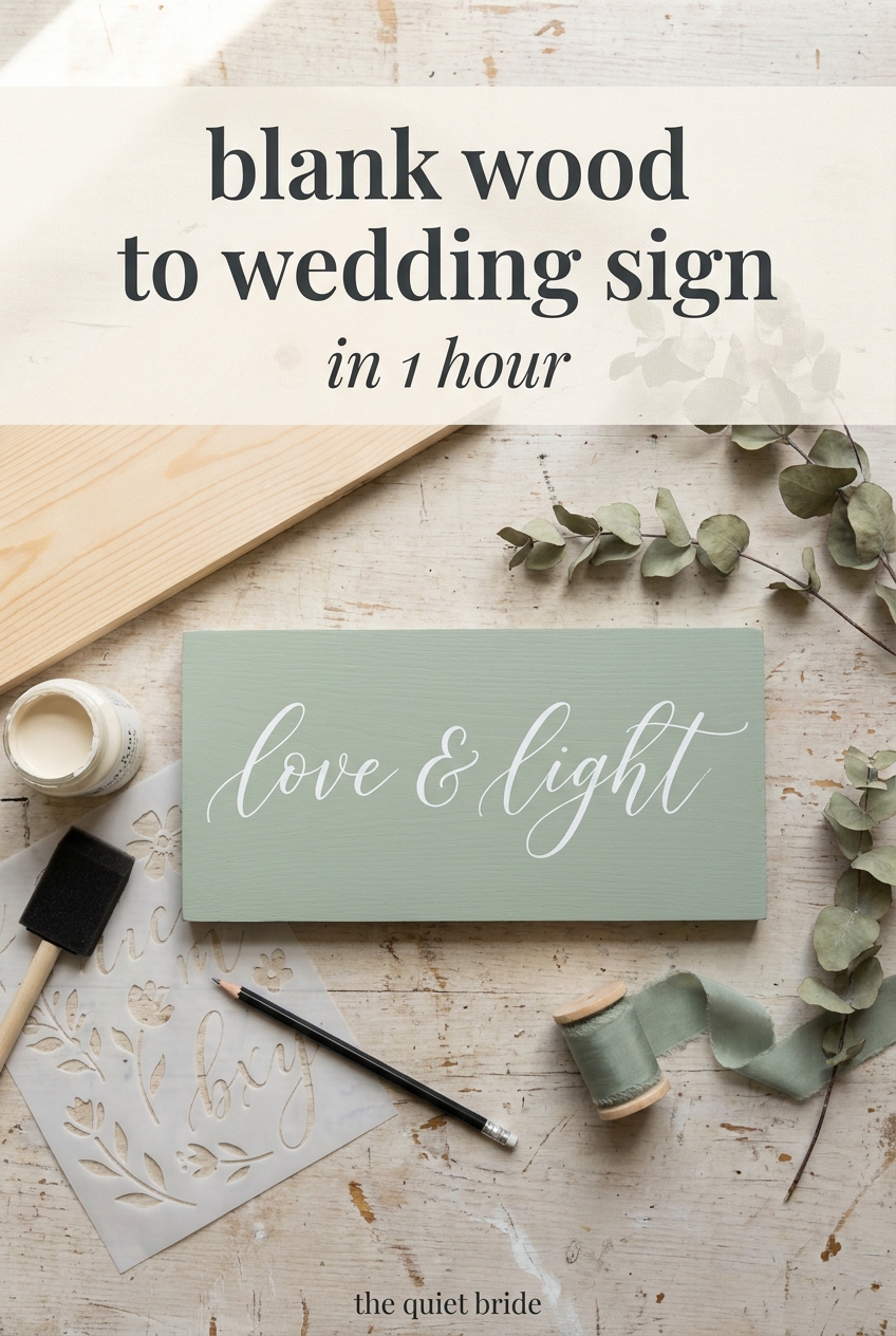 Hand-painted Neo Deco wooden wedding welcome sign on a brass easel